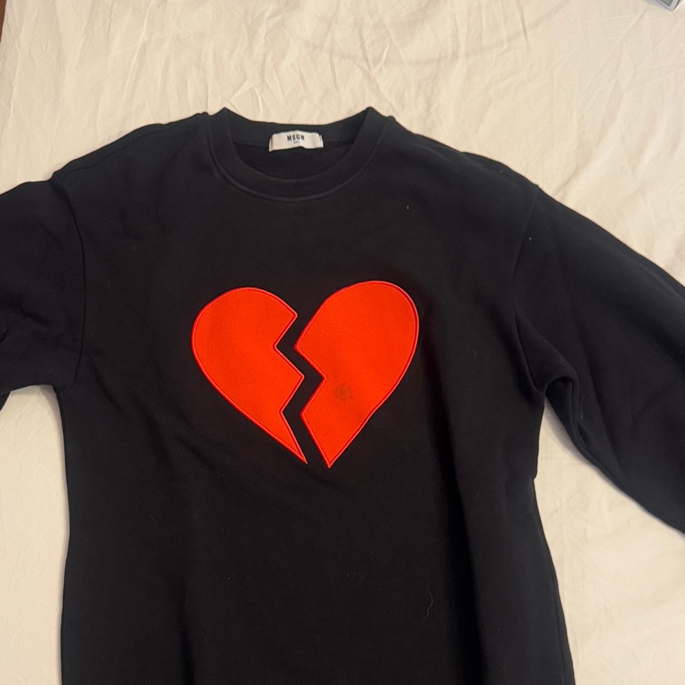 MSGM Black Sweater with Red Heart Design